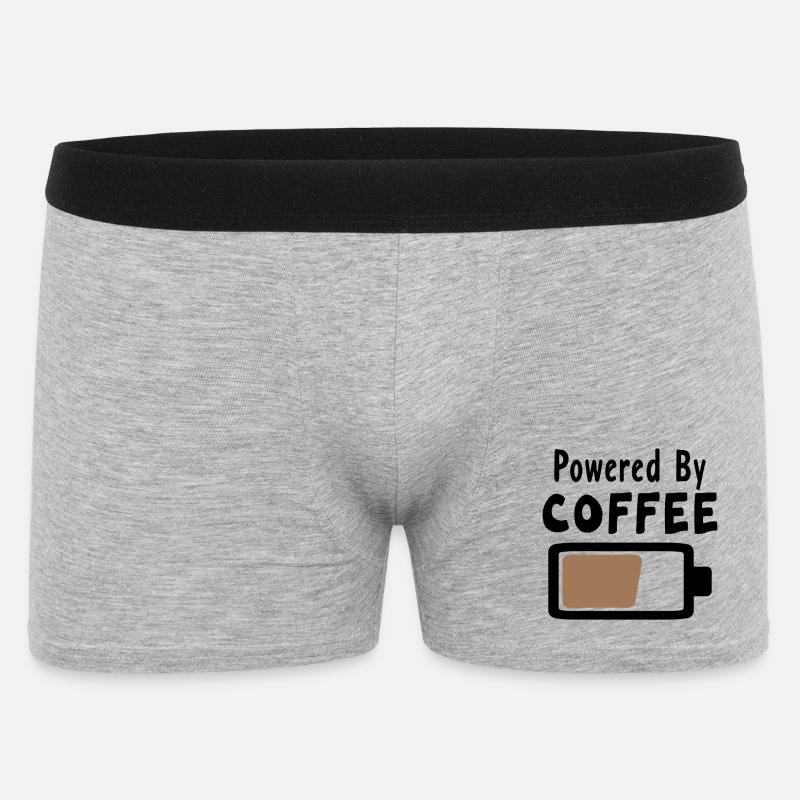 Powered By Coffee - Kaffee Statement Spruch - Männer Boxer Shorts - Grau meliert