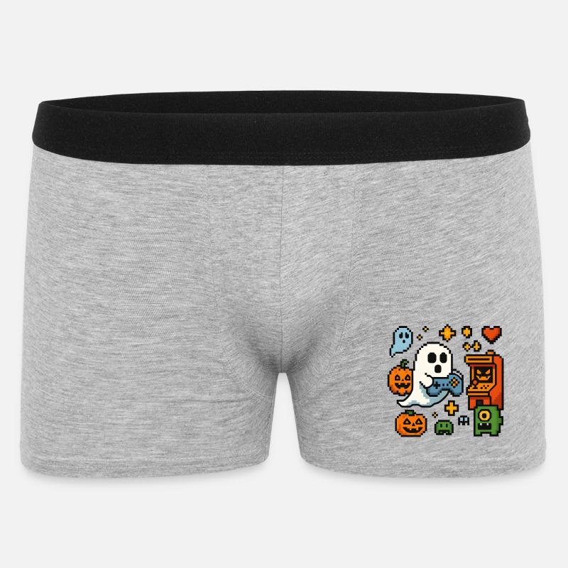 Pixel Ghost Gaming Retro Design - Männer Boxer Shorts - Grau meliert