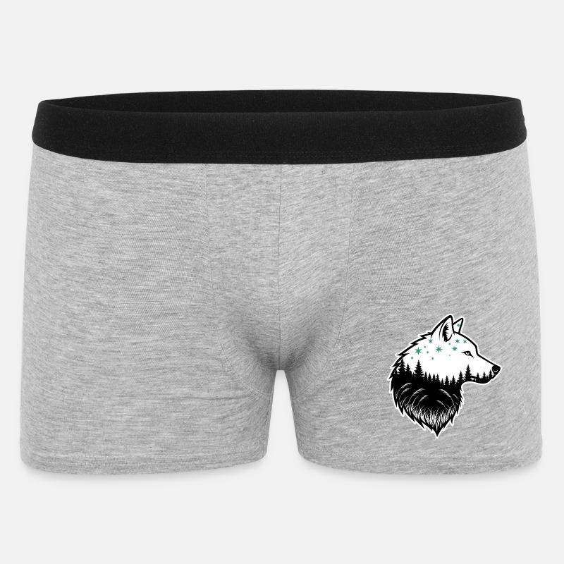 Wolf Silhouette Nachtwald Design - Männer Boxer Shorts - Grau meliert