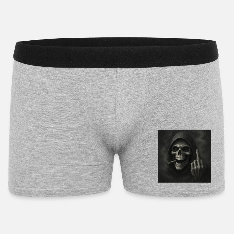 Squelette avec sweat à capuche et fumée de cigarette, fin centrale - Boxer Homme - gris chiné