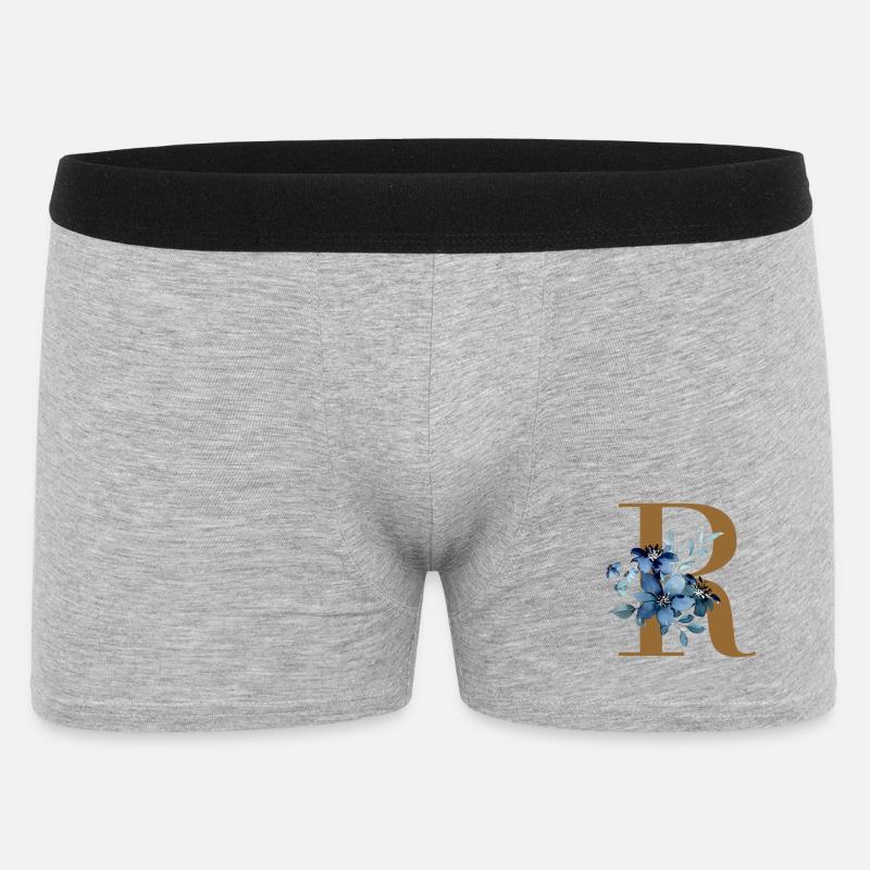 Floreale R - Lettera d'oro con fiori - Boxer da uomo - grigio melange