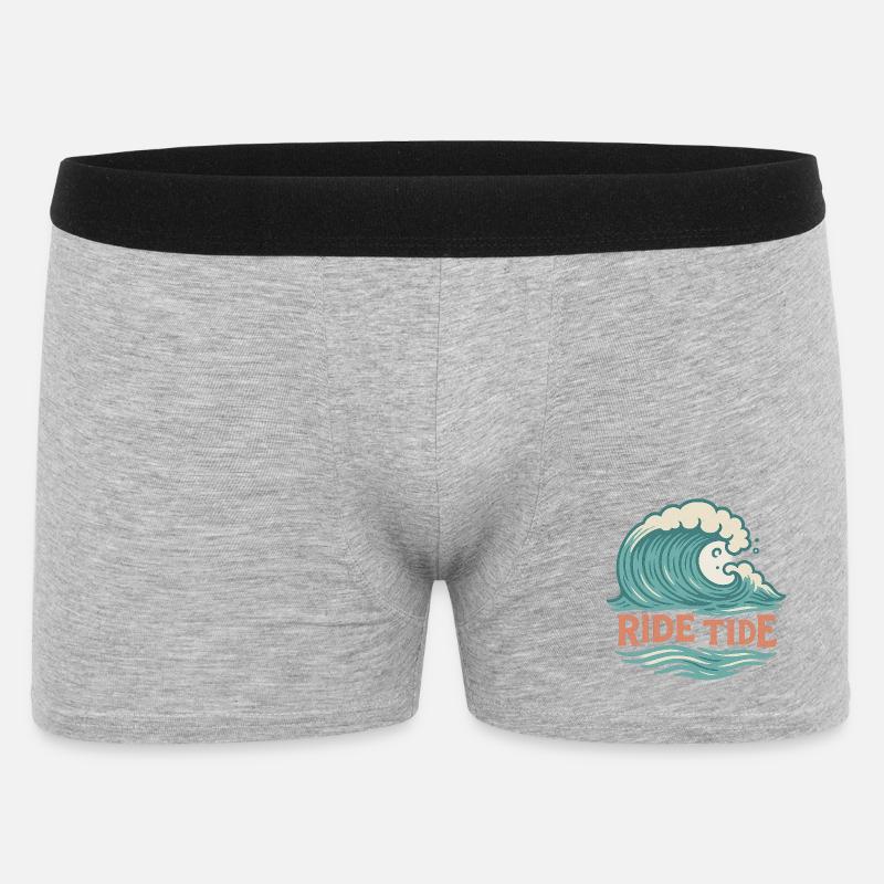 Ride Tide – Surf Wellen Design - Männer Boxer Shorts - Grau meliert