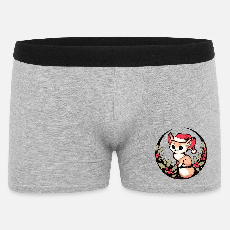 Kawaii Ræv i Holly Circle Julemandshat - Boxer Shorts til mænd - grå meleret