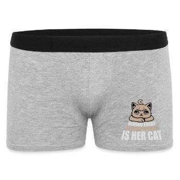 Behind Every Strong Woman Is Her Cat Spruch Katze - Men's Boxer Shorts - heather grey - Front