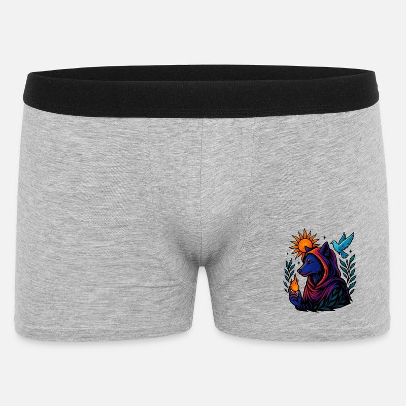 Flamme des Geistes – Kosmische Wolfskunst - Männer Boxer Shorts - Grau meliert