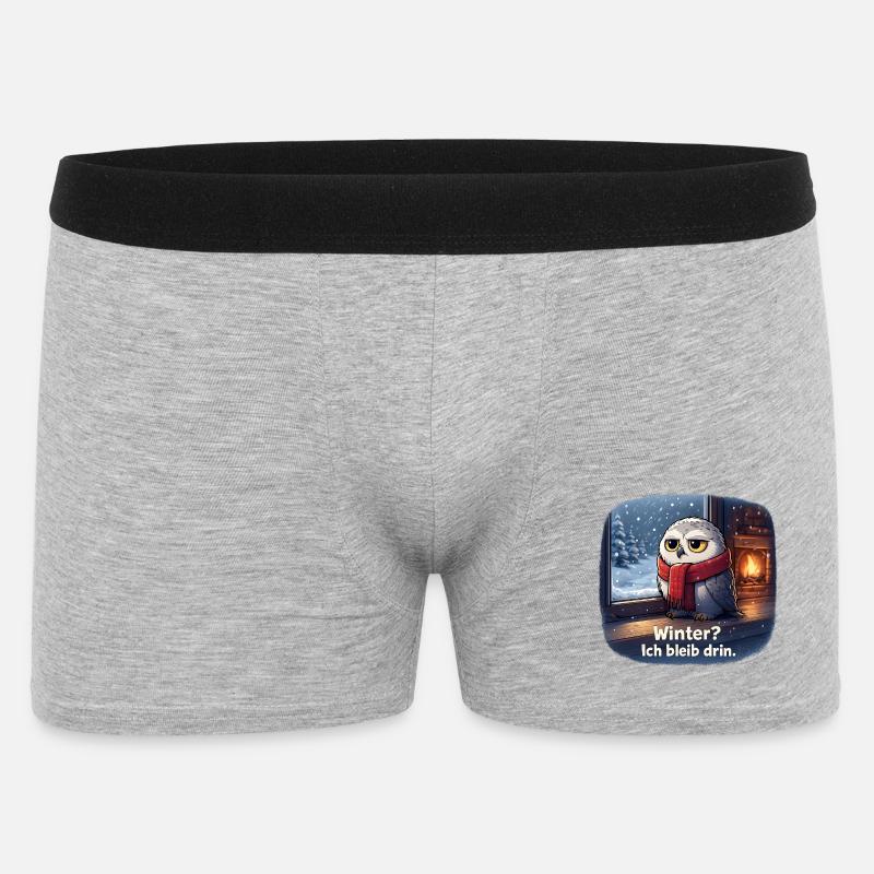 Winter Eule: Ich bleib drin - Männer Boxer Shorts - Grau meliert