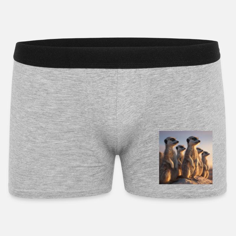 Wachsame Meerkatzen im Abendlicht Erdmännchen - Männer Boxer Shorts - Grau meliert