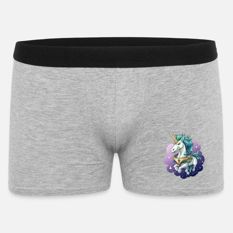 Kosmischer Einhorn im Sternenmeer - Männer Boxer Shorts - Grau meliert