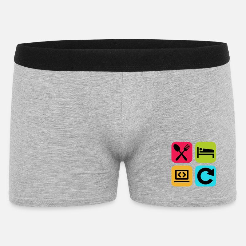 Essen, schlaf, Programm wiederholen, lustiger Zitatcode - Männer Boxer Shorts - Grau meliert