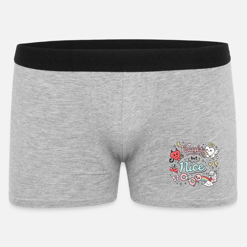Naughty But Nice Freches Doodle Statement - Männer Boxer Shorts - Grau meliert