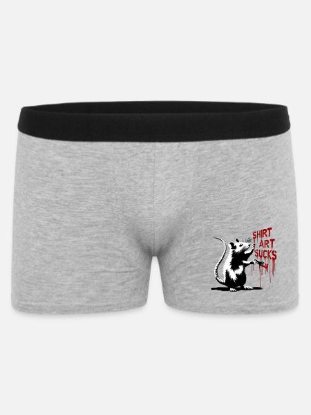 Graffiti Ratte mit Pinsel "Shirt Art Sucks" - Männer Boxer Shorts - Grau meliert