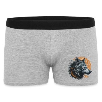 Schwarzer Wolf unter dem goldenen Mond - Männer Boxer Shorts - Grau meliert - Vorne