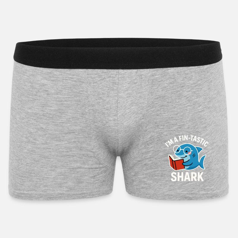 Fin-Tastic Shark liest Buch - Männer Boxer Shorts - Grau meliert