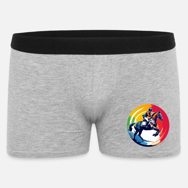 Regenbogen Springpferd Pferd Springreiten Motiv - Männer Boxer Shorts - Grau meliert