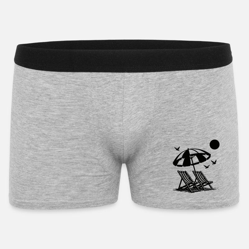 Strandurlaub mit Liegestühlen unter Sonnenschirm - Männer Boxer Shorts - Grau meliert