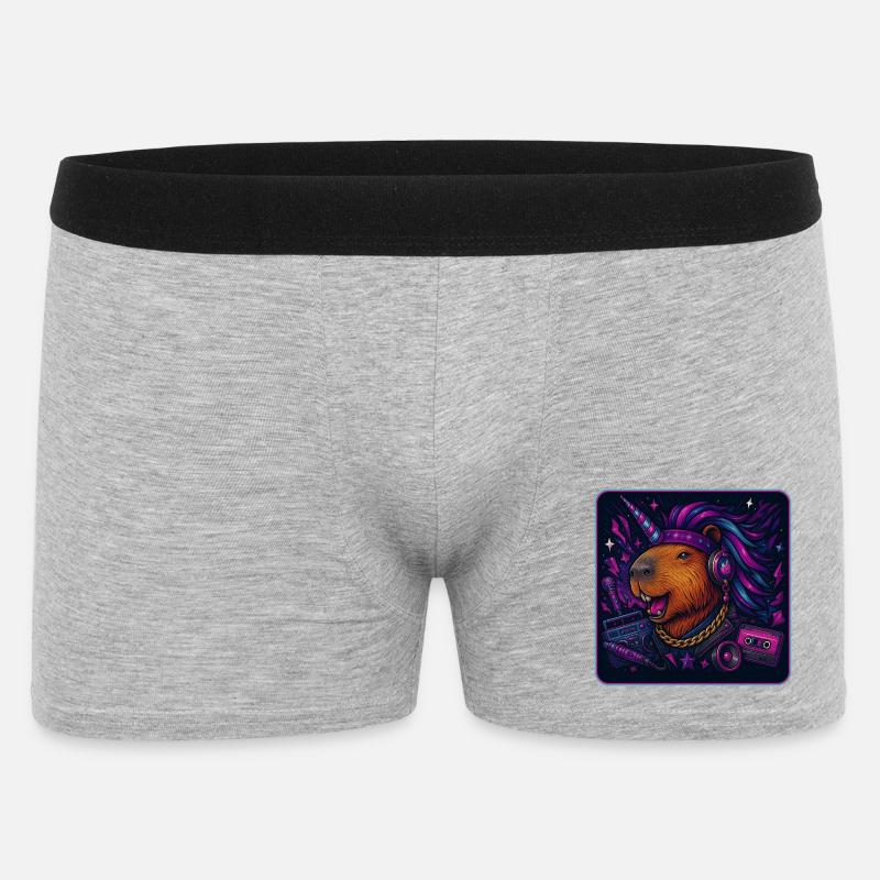 Capybara Einhorn Retro DJ - Männer Boxer Shorts - Grau meliert