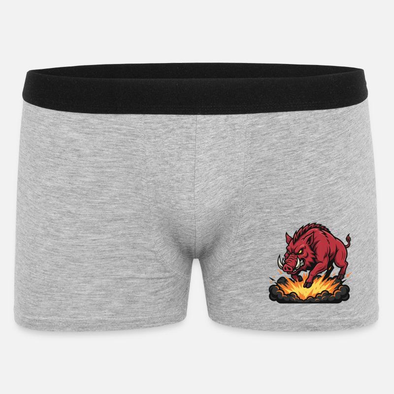 Red Boar Fire Blast Maskottchen Wildschwein - Männer Boxer Shorts - Grau meliert