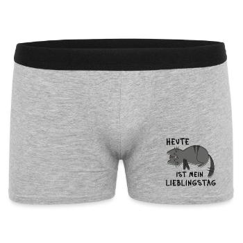 Heute ist mein Lieblingstag – Müde Katze Spruch - Männer Boxer Shorts - Grau meliert - Vorne