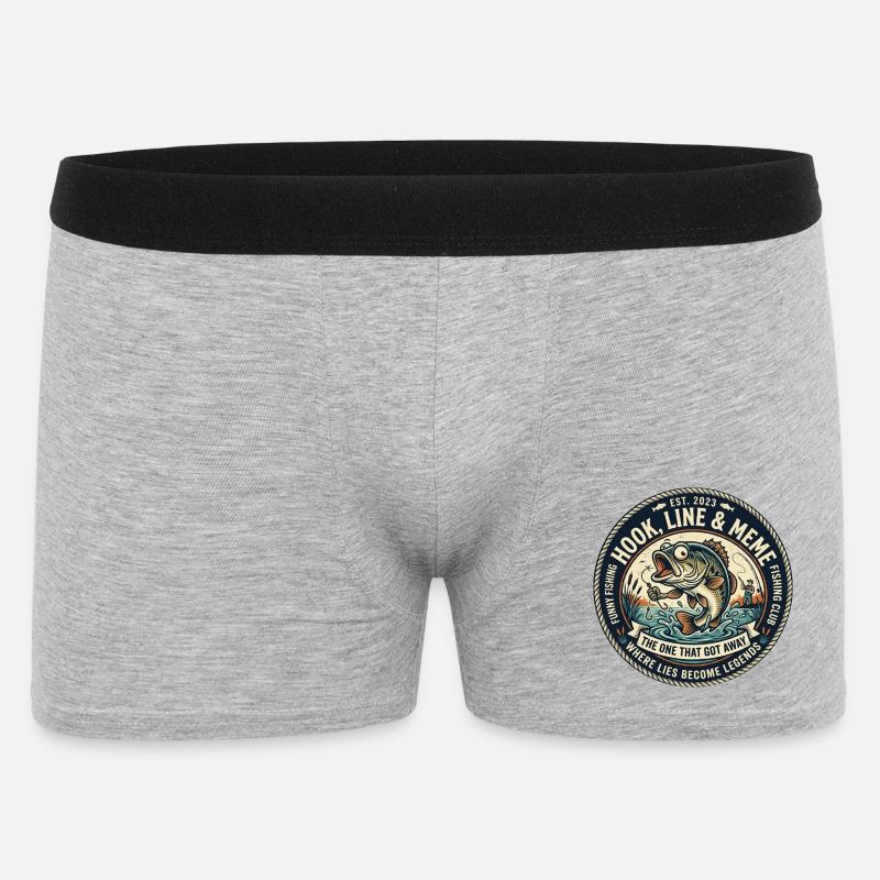 Line & Hook Legends Patch, lustiges Angeln - Männer Boxer Shorts - Grau meliert
