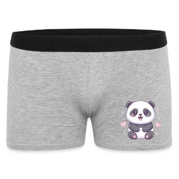 Kawaii Panda mit Herzchen - Männer Boxer Shorts - Grau meliert - Vorne