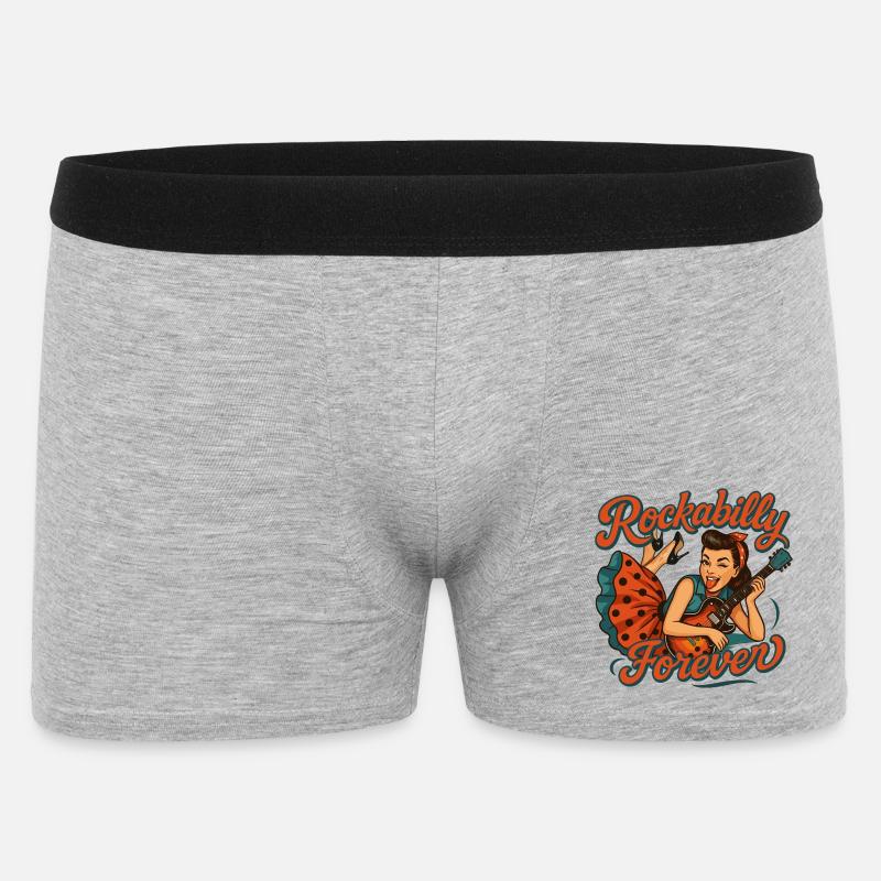 Rockabilly Forever: Rockabella med elgitarr - Boxershorts Herr - gråmelerad