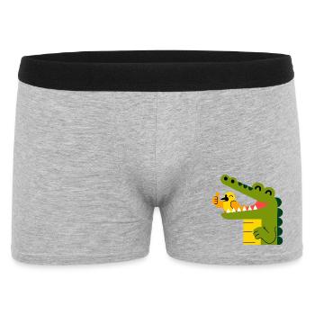 Fröhliches Krokodil mit Vogel im Maul - Männer Boxer Shorts - Grau meliert - Vorne