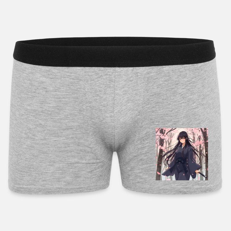 Sakura Samurai im Wald - Männer Boxer Shorts - Grau meliert