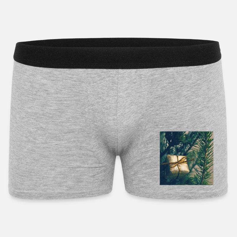 Présent doré sur branches de pin - Boxer Homme - gris chiné