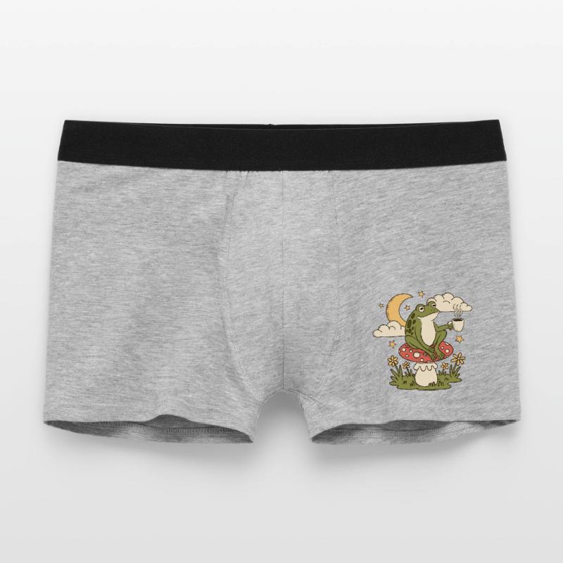 A frog with a cup sits on a toadstool Men's Boxer Shorts