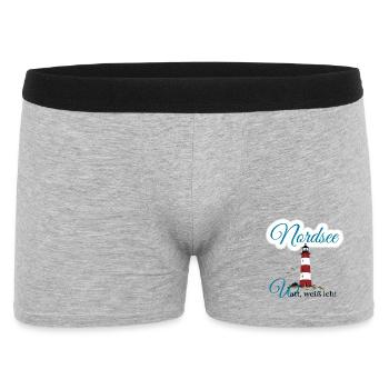 Nordsee, Watt, Meer, Leuchtturm - Männer Boxer Shorts - Grau meliert - Vorne