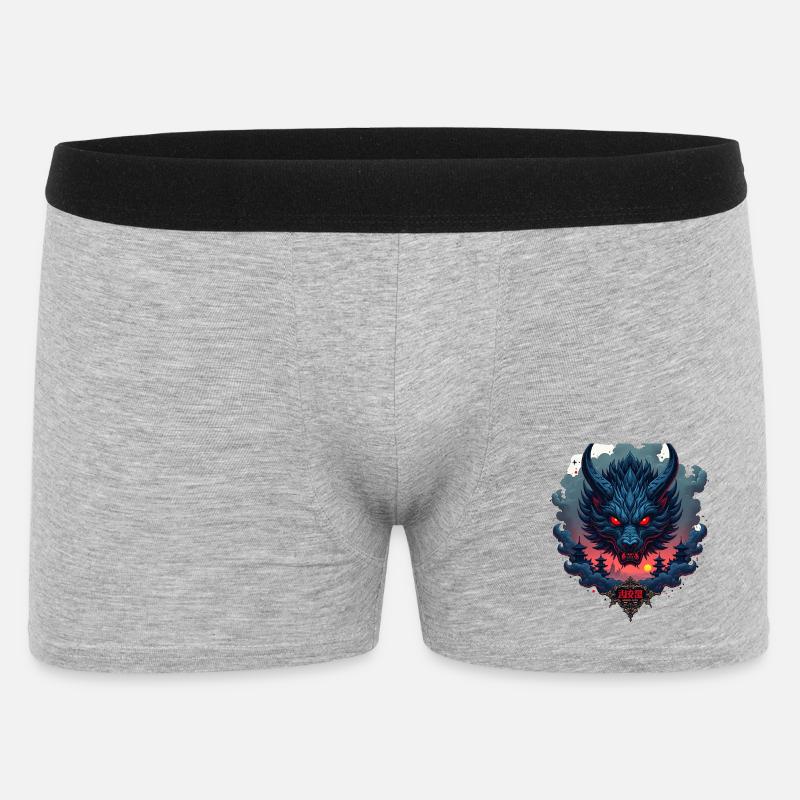Shadow Oni – Japanischer Dämonenwolf - Männer Boxer Shorts - Grau meliert