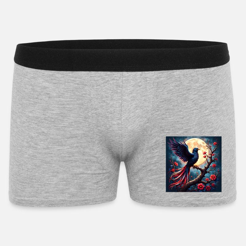Blauer Phönix unter Vollmond - Männer Boxer Shorts - Grau meliert