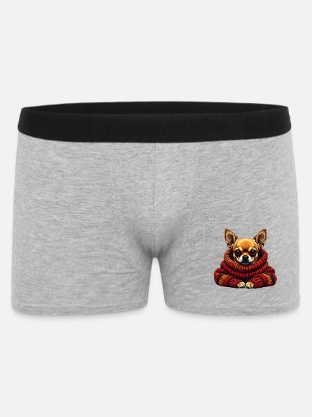Chihuahua Winterkuschel mit Schal - Männer Boxer Shorts - Grau meliert