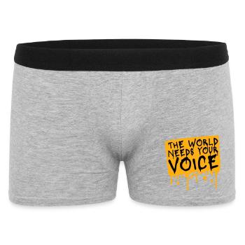 Die Welt Braucht Deine Stimme Inspirierend Zitat - Männer Boxer Shorts - Grau meliert - Vorne