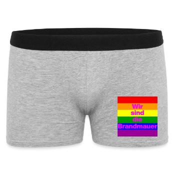 Wir sind die Brandmauer, NO NZS, NO AFD, FRIEDEN - Männer Boxer Shorts - Grau meliert - Vorne