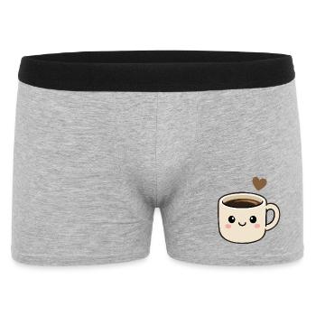 Süße Kawaii-Kaffeetasse mit Herzaufkleber - Männer Boxer Shorts - Grau meliert - Vorne