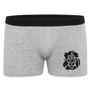 Schwarzer Grafischer Löwe – Geometrisches Porträt - Männer Boxer Shorts - Grau meliert - Vorne