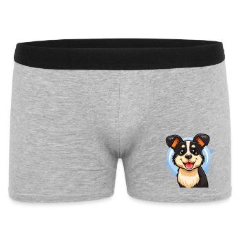 Fröhliches schwarz-weißes Hündchen (Comic-Porträt) - Männer Boxer Shorts - Grau meliert - Vorne