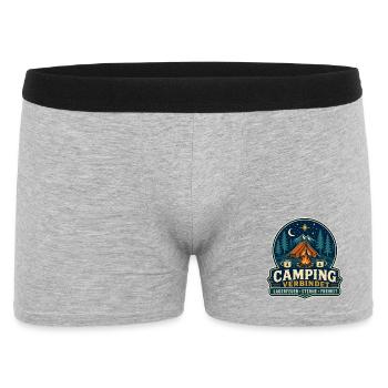 Camping verbindet – Lagerfeuer Sterne Freiheit - Männer Boxer Shorts - Grau meliert - Vorne