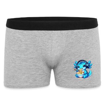Kawaii Axolotl mit Kopfhörern und Ramen Gaming - Männer Boxer Shorts - Grau meliert - Vorne