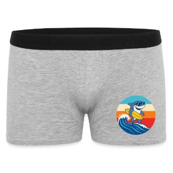 Retro Sunset Surf Cartoon Shark - Men's Boxer Shorts - heather grey - Front