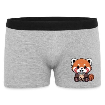 Panda rouge buvant du bubble tea Kawaii - Boxer Homme - gris chiné - Devant