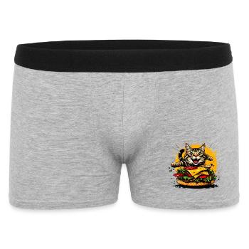 Cat with Big Burger – Funny Fast Food Art - Men's Boxer Shorts - heather grey - Front