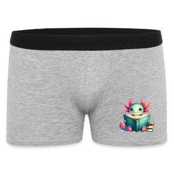 Comic Axolotl Reading a Book – Nerdy Reader Art - Men's Boxer Shorts - heather grey - Front