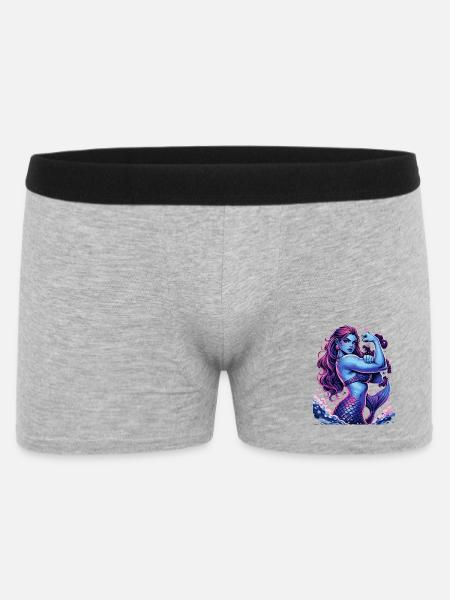 Starke Meerjungfrau zeigt Bizeps in Lila - Männer Boxer Shorts - Grau meliert