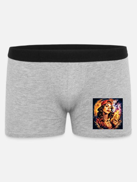 Flammende Dame mit Tattoo und Banknote - Männer Boxer Shorts - Grau meliert