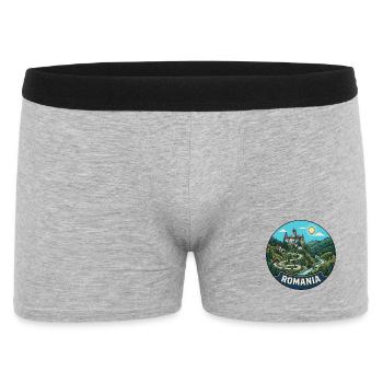 Rumänien Reiseabzeichen Bran Dracula Schloss - Männer Boxer Shorts - Grau meliert - Vorne
