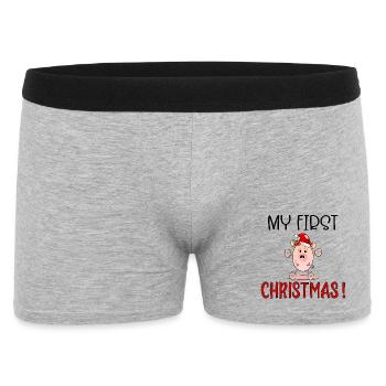 Erste Weihnachten, Ferkelbaby, Englisch - Männer Boxer Shorts - Grau meliert - Vorne