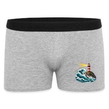 Leuchtturm über einer schwingenden Welle - Männer Boxer Shorts - Grau meliert - Vorne