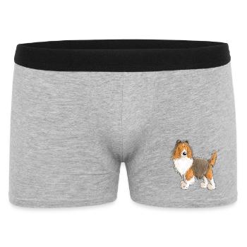Fröhlicher Sheltie - Shetland Sheepdog - Geschenk - Männer Boxer Shorts - Grau meliert - Vorne